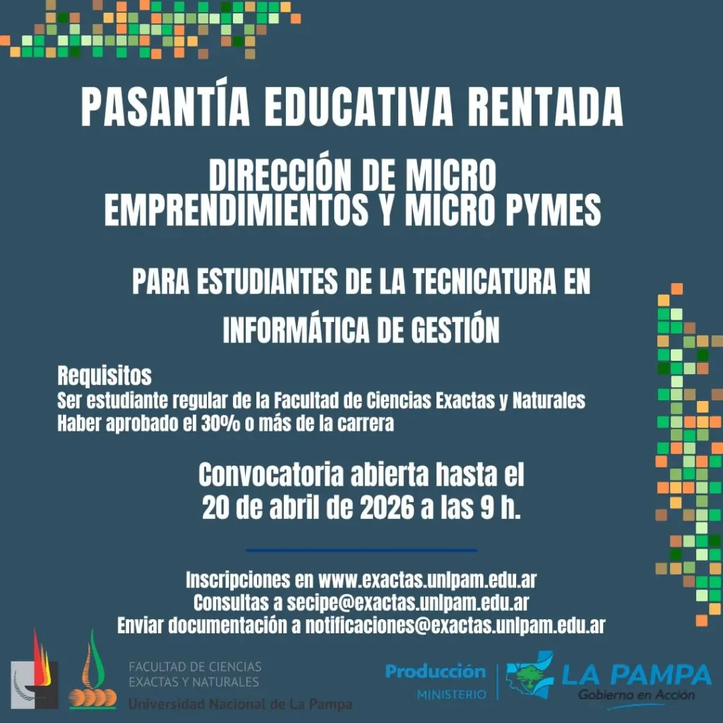 Convocatoria: Pasantía Educativa Rentada en la Dirección de Microemprendimientos y Micro PYMES